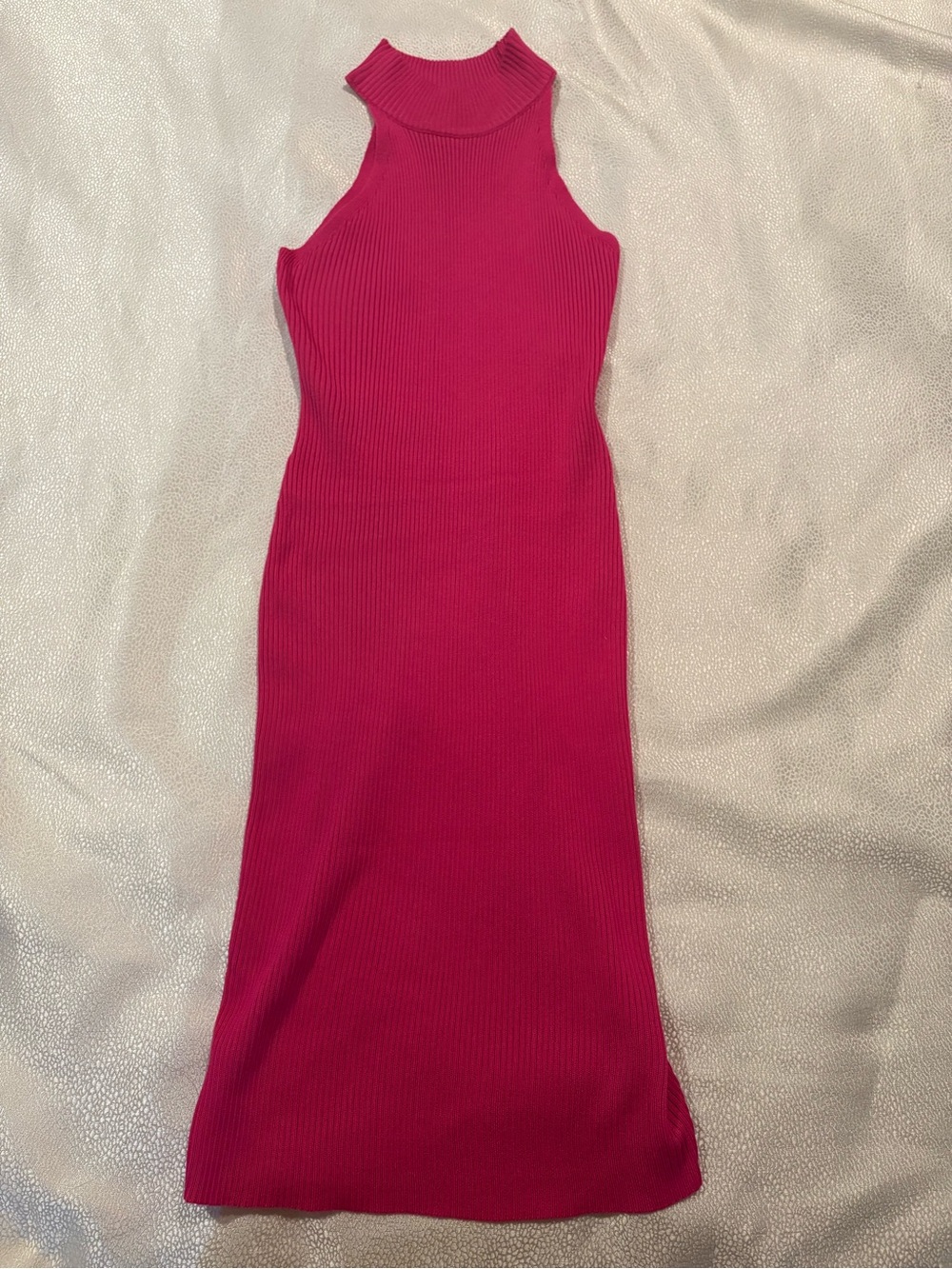 Sleeveless Ribbed Midi Dress in Bright Fuchsia